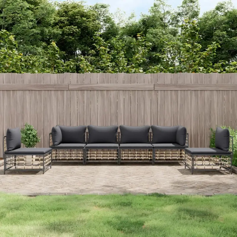 Loungebanken in poly rattan met antraciet materiaal en ruime afmetingen - 1 / Donkergrijs / 2x hoek + 4x midden