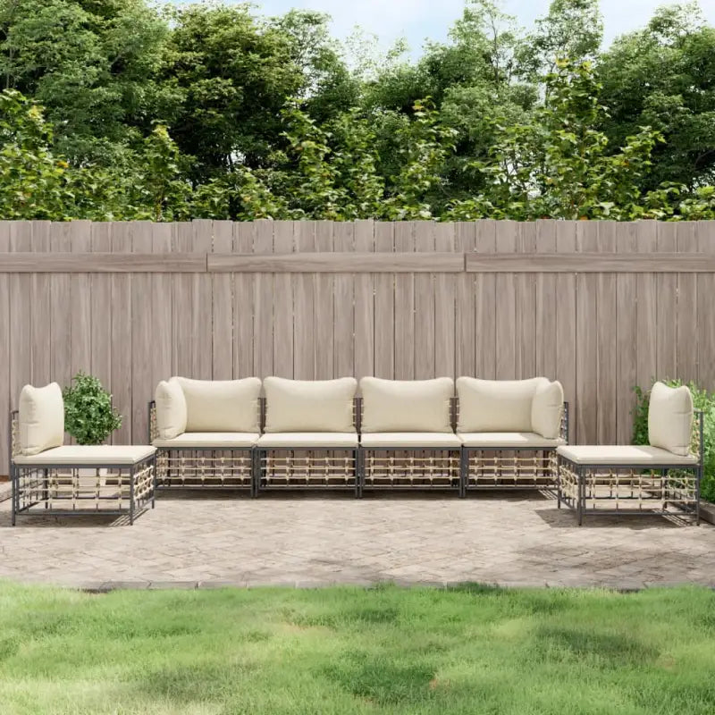Loungebanken in poly rattan met antraciet materiaal en ruime afmetingen - 1 / Beige / 2x hoek + 4x midden - Loungebanken