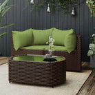 Loungebanken met poly rattan en eenvoudig schoon design - Bruin en groen / 1 / 2x hoek + Tafel - Loungebanken