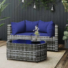 Loungebanken met poly rattan en eenvoudig schoon design - Grijs en blauw / 1 / 2x hoek + Tafel - Loungebanken