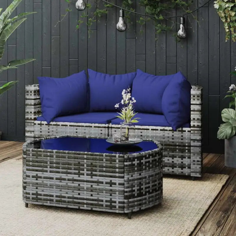 Loungebanken met poly rattan en eenvoudig schoon design - Grijs en blauw / 1 / 2x hoek + Tafel - Loungebanken