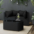 Loungebanken met poly rattan en eenvoudig schoon design - Zwart / 1 / 2x hoek + Tafel - Loungebanken