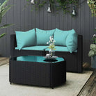Loungebanken met poly rattan en eenvoudig schoon design - Zwart en blauw / 1 / 2x hoek + Tafel - Loungebanken
