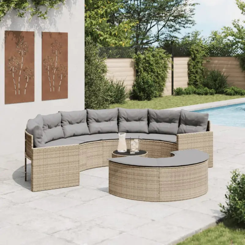 Loungebanken met poly rattan en gepoedercoat staal totale afmetingen - Beige / 1 / met glazen tafel - Loungebanken
