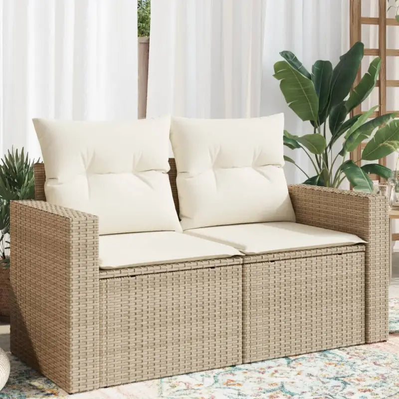 Loungebanken met poly rattan en waterdichte zak voor comfortabele zitervaring - beige en crèmekleurig / 1
