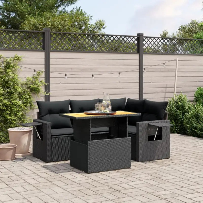Loungebanken set in grijs materiaal van gepoedercoat staal voor tuin - Zwart / zonder opbergruimte - Tuinsets