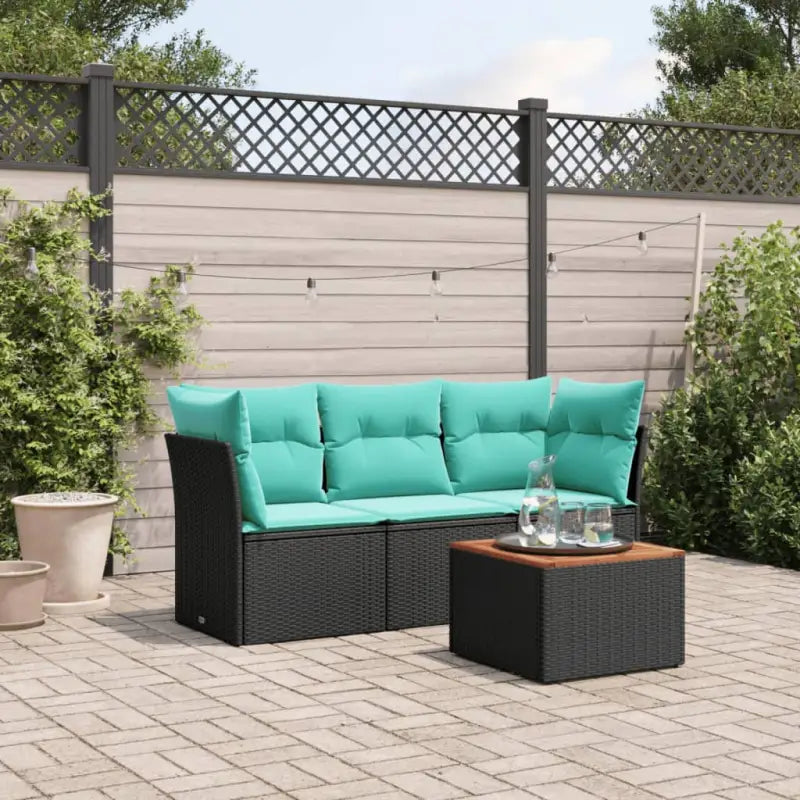 Loungebanks voor tuin met gepoedercoat staal en poly rattan - Zwart en blauw - Tuinsets