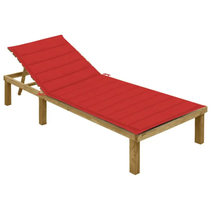 Loungebed van geïmpregneerd grenenhout met kussen voor buiten - Rood / 1 - Ligstoelen