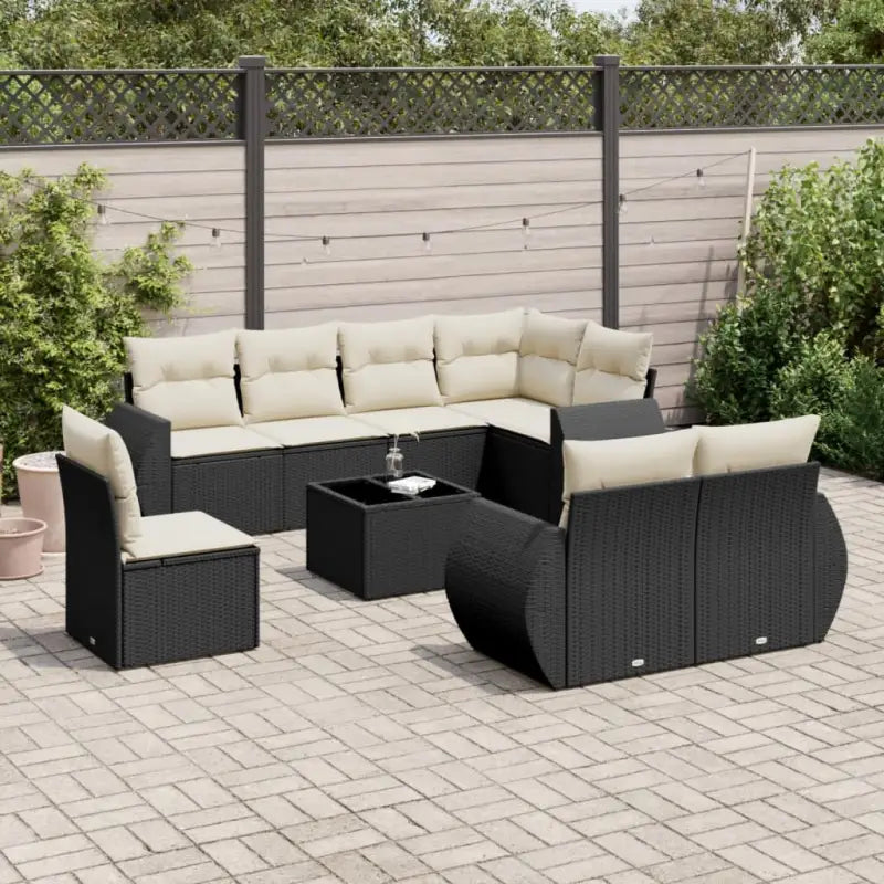 Loungeen set met waterdichte tas en gepoedercoat staal in beige - Zwart en crème / Met tafel - Tuinsets