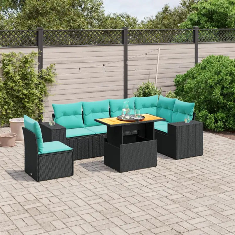 Loungeetset in zwart materiaal met gepoedercoat staal en perfecte afmetingen - Zwart / Tafel + hoek + 3x midden