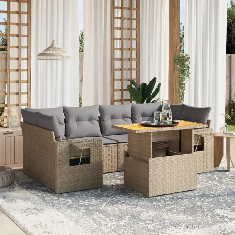 Loungeset in beige materiaal met gepoedercoat staal en Afmetingen - Beige en grijs / zonder opbergruimte - Tuinsets