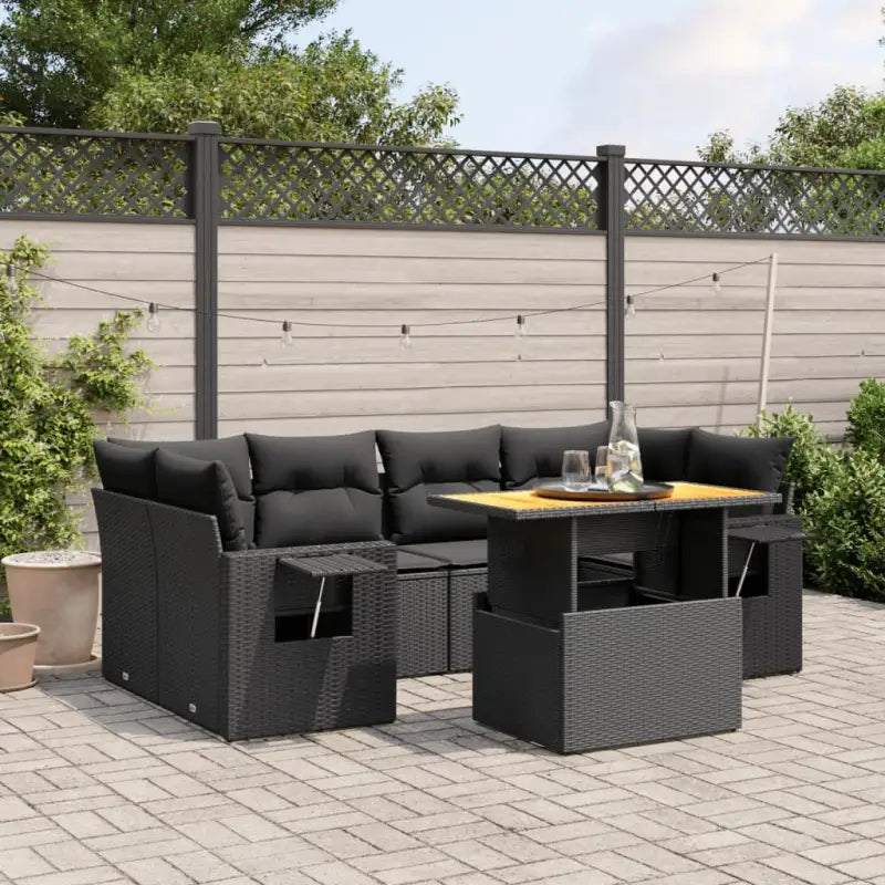 Loungeset in beige materiaal met gepoedercoat staal en Afmetingen - Zwart / zonder opbergruimte - Tuinsets