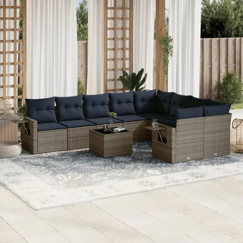 Loungeset in bruin materiaal met gepoedercoat staal en afmetingen - Grijs / Met tafel - Tuinsets