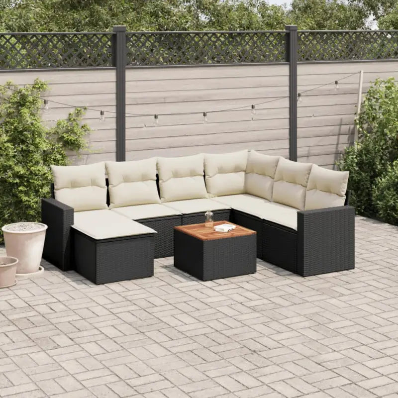 Loungeset in gemengd beige materiaal met waterdichte tas - Zwart en crème / 3x midden + hoek + voetensteun + Tafel