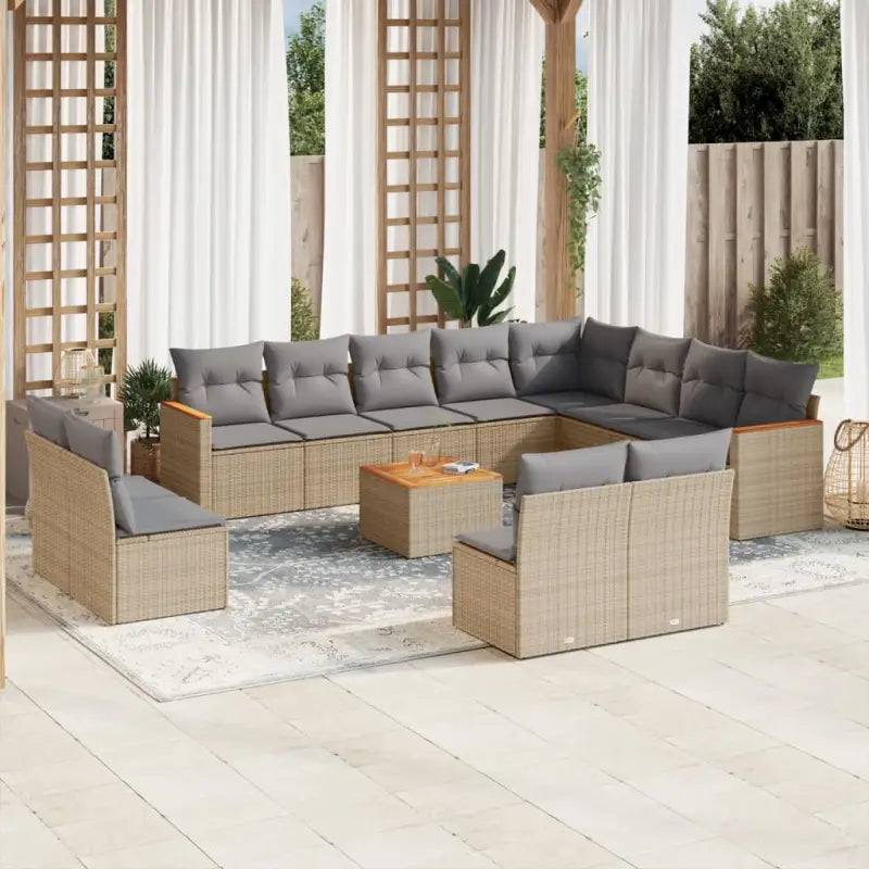 Loungeset in gemengd beige met gepoedercoat staal en afmetingen - Gemengd beige / Met tafel - Tuinsets