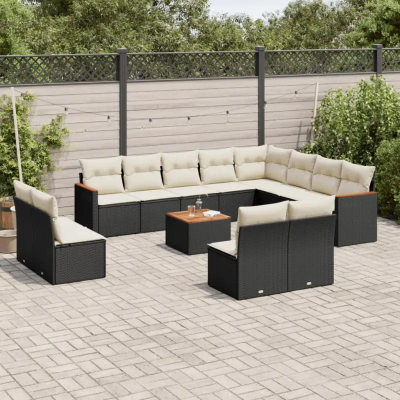 Loungeset in gemengd beige met gepoedercoat staal en afmetingen - Zwart en crème / Met tafel - Tuinsets