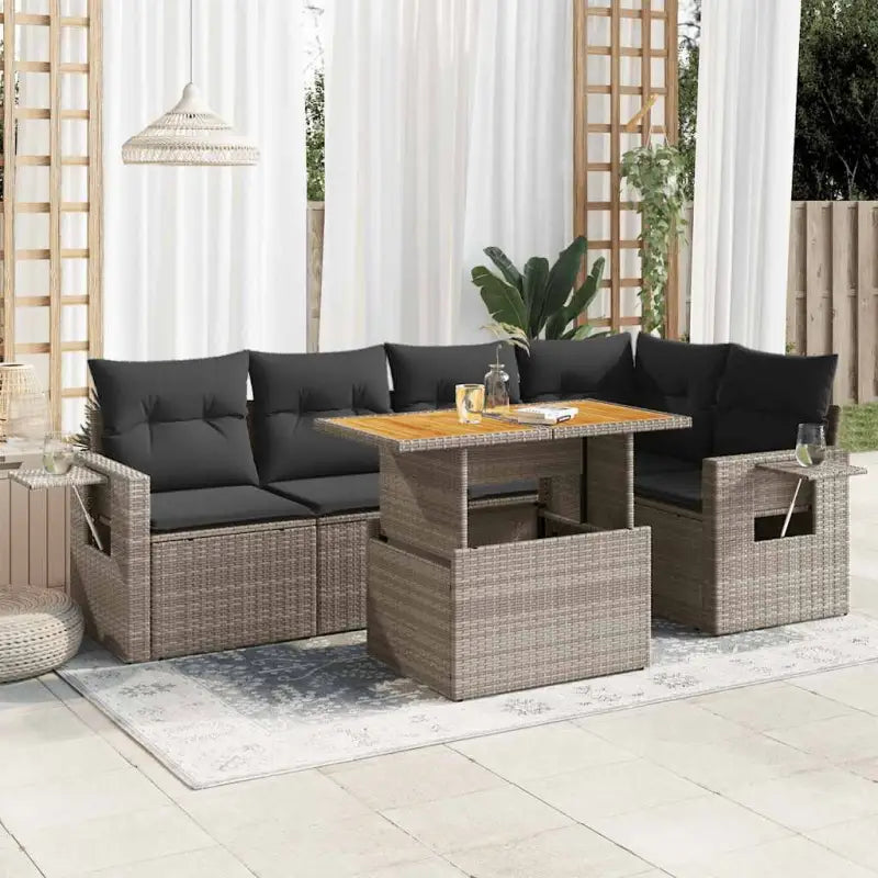 Loungeset in grijs materiaal met gepoedercoat staal afmetingen - grijs en donkergrijs / 3x hoek + Tafel + 2x midden