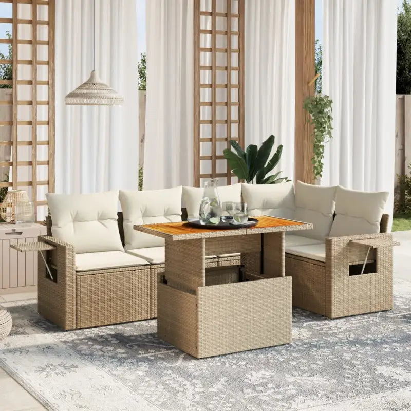 Loungeset in grijs materiaal met gepoedercoat staal afmetingen - beige en crèmekleurig / 2x midden + 3x hoek + Tafel