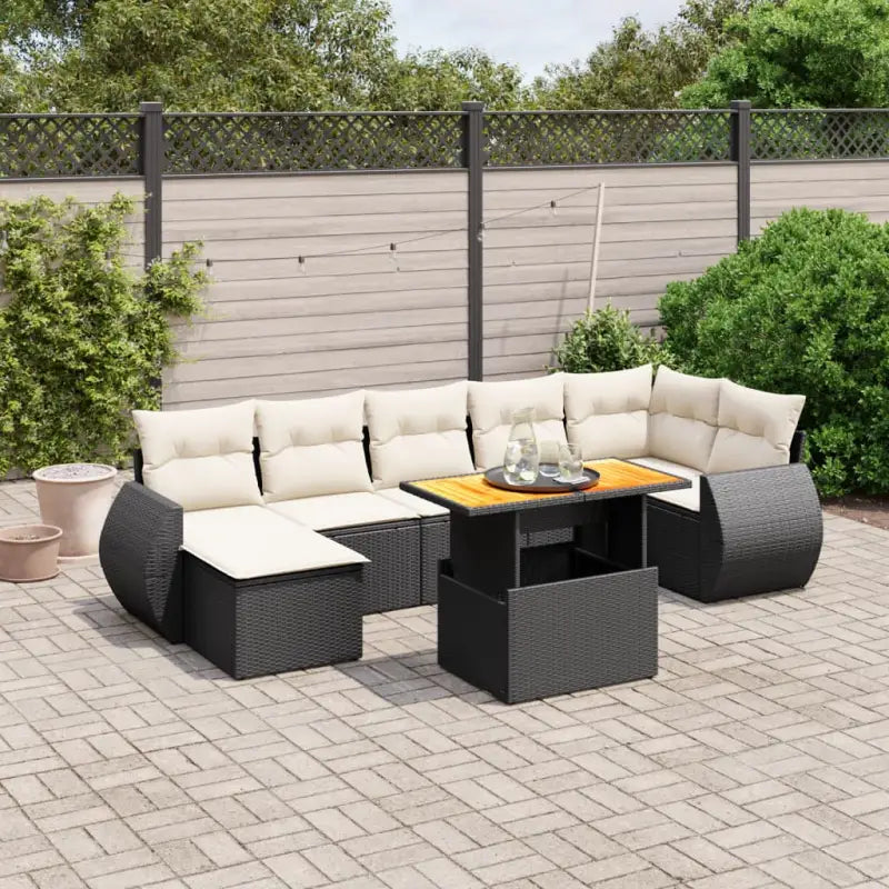 Loungeset in grijs materiaal met gepoedercoat staal afmetingen - Zwart en crème / 3x midden + 3x hoek + Tafel