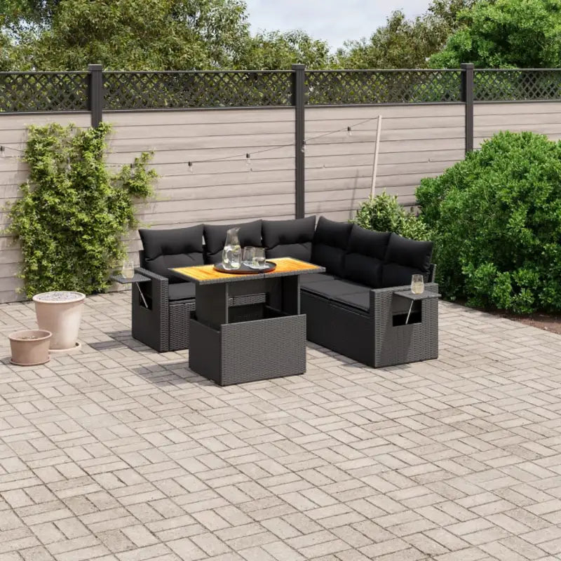 Loungeset in grijs materiaal met gepoedercoat staal afmetingen - Zwart / 3x hoek + 2x midden + Tafel - Tuinsets