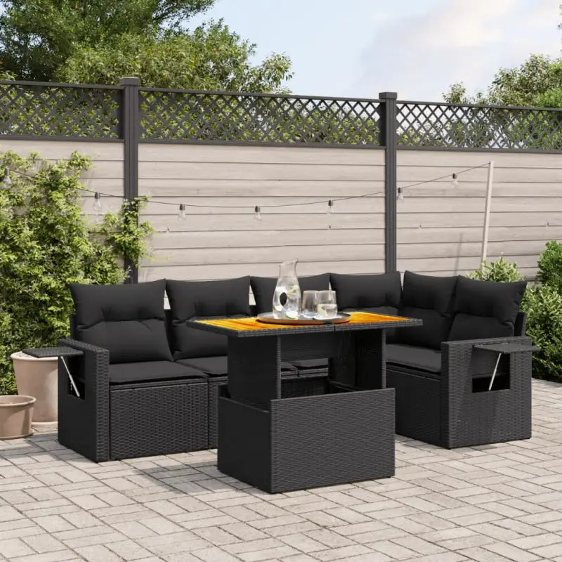 Loungeset in grijs materiaal met gepoedercoat staal afmetingen - Zwart / 2x midden + 3x hoek + Tafel - Tuinsets