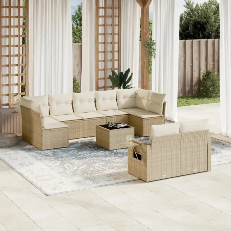 Loungeset in grijs materiaal met gepoedercoat staal en afmetingen - beige en crèmekleurig / Zonder tafel - Tuinsets