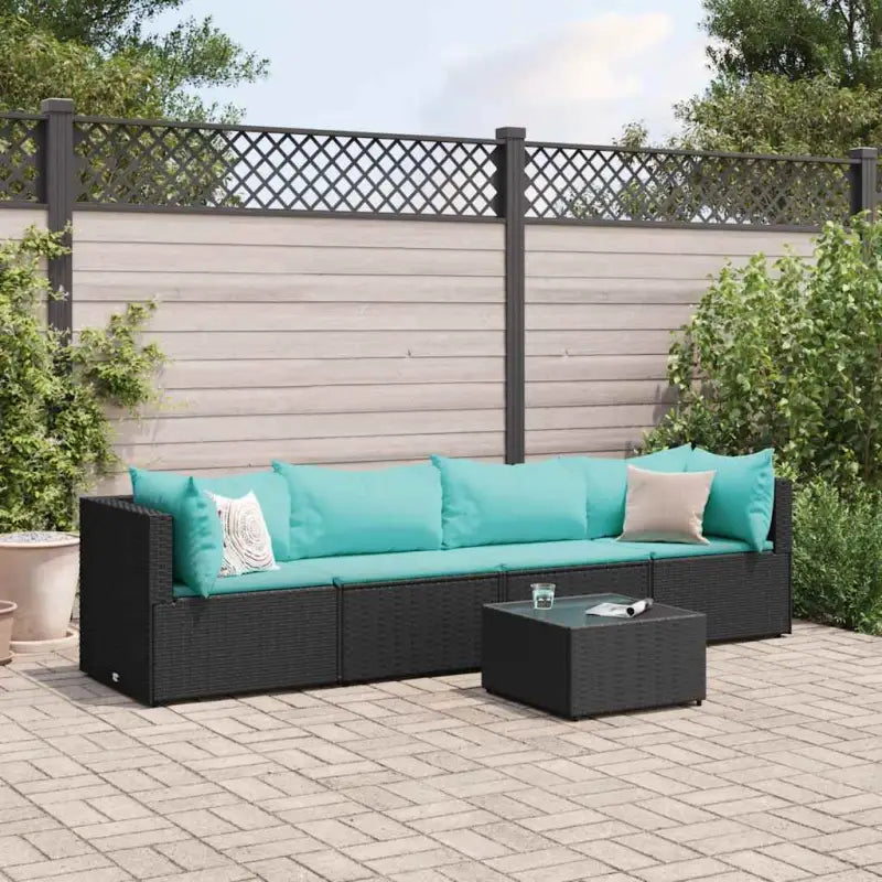 Loungeset in grijs materiaal met gepoedercoat staal en comfortabele rugkussens - Zwart en blauw - Tuinsets