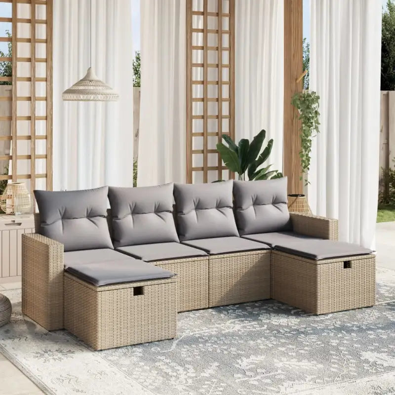 Loungeset in zwart materiaal met gepoedercoat staal afmetingen - Beige en grijs / zonder opbergruimte - Tuinsets
