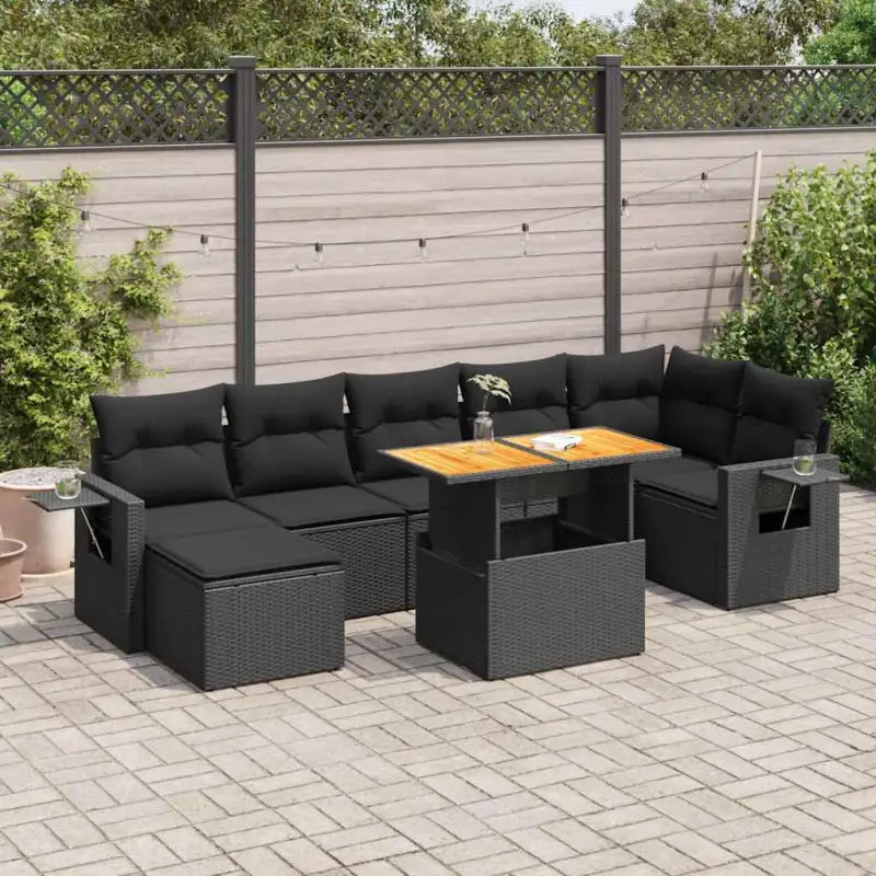 Loungeset in zwart materiaal met gepoedercoat staal en ruime afmetingen - Zwart / Tafel + 3x hoek + 3x midden