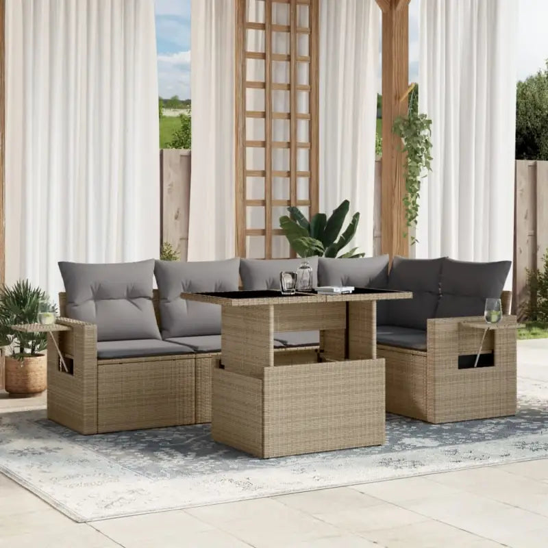Loungeset met beige materiaal en gepoedercoat staal voor buitengebruik - Beige en grijs / zonder opbergruimte - Tuinsets