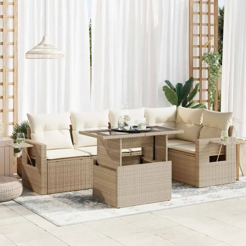 Loungeset met beige materiaal en gepoedercoat staal voor buitengebruik - beige en crèmekleurig / met opbergruimte