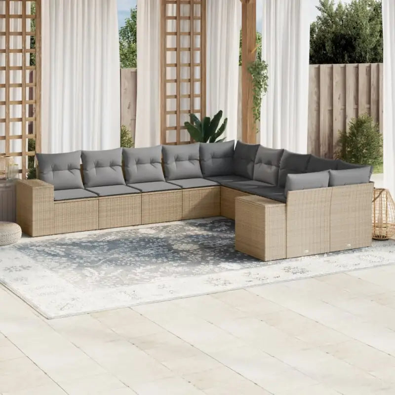 Loungeset met beige materiaal en gepoedercoat staal voor buitenplezier - Beige en grijs / Met tafel - Tuinsets