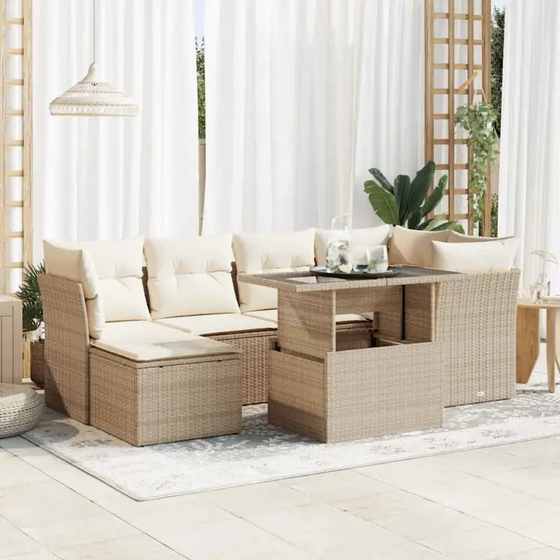 Loungeset met beige materiaal en gepoedercoat staal afmetingen - beige en crèmekleurig / met opbergruimte - Tuinsets