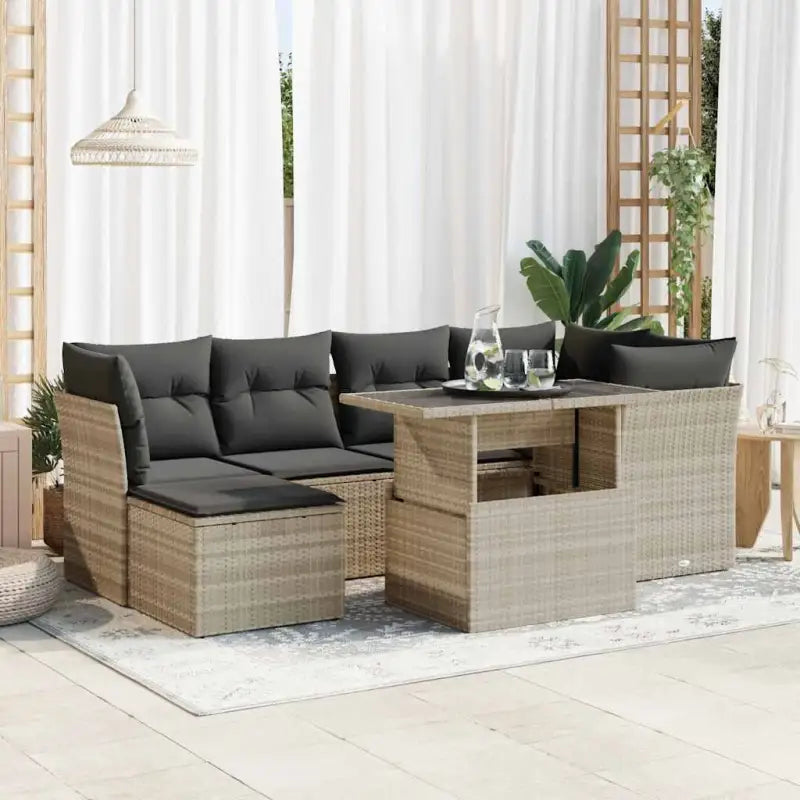 Loungeset met beige materiaal en gepoedercoat staal afmetingen - Lichtgrijs / met opbergruimte - Tuinsets