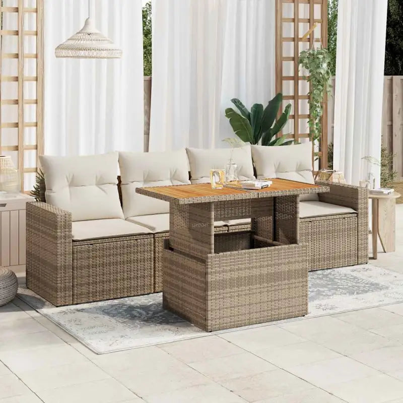 Loungeset met beige materiaal en gepoedercoat staal afmetingen - beige en crèmekleurig / met opbergruimte - Tuinsets