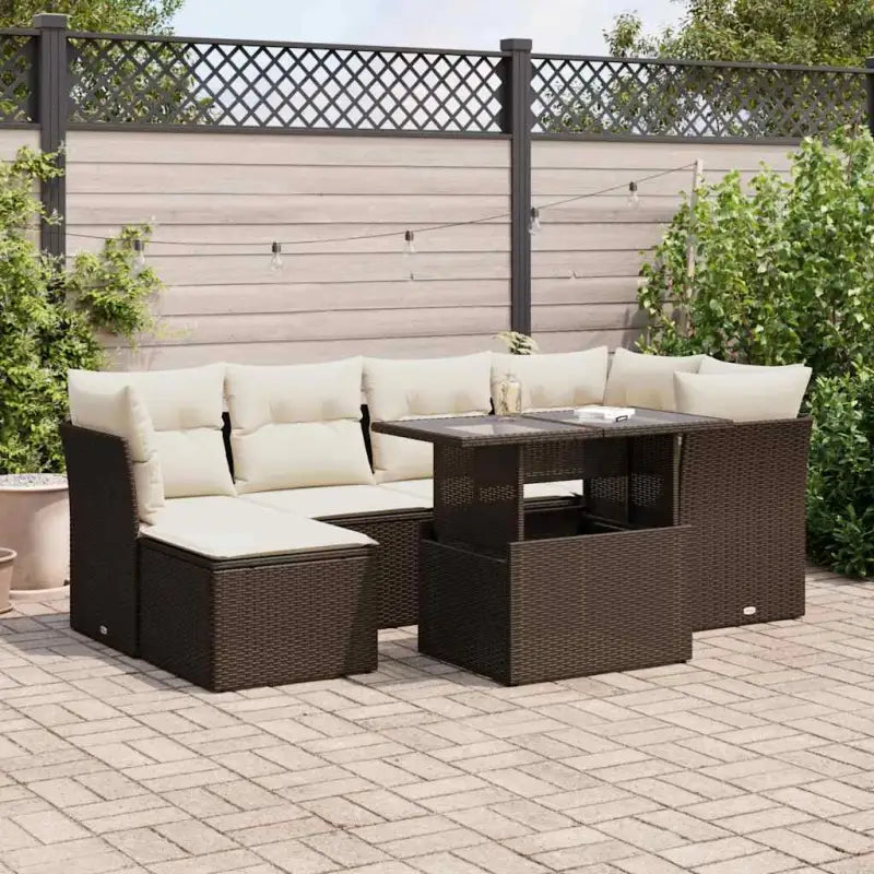Loungeset met beige materiaal en gepoedercoat staal afmetingen - Bruin en crème / met opbergruimte - Tuinsets