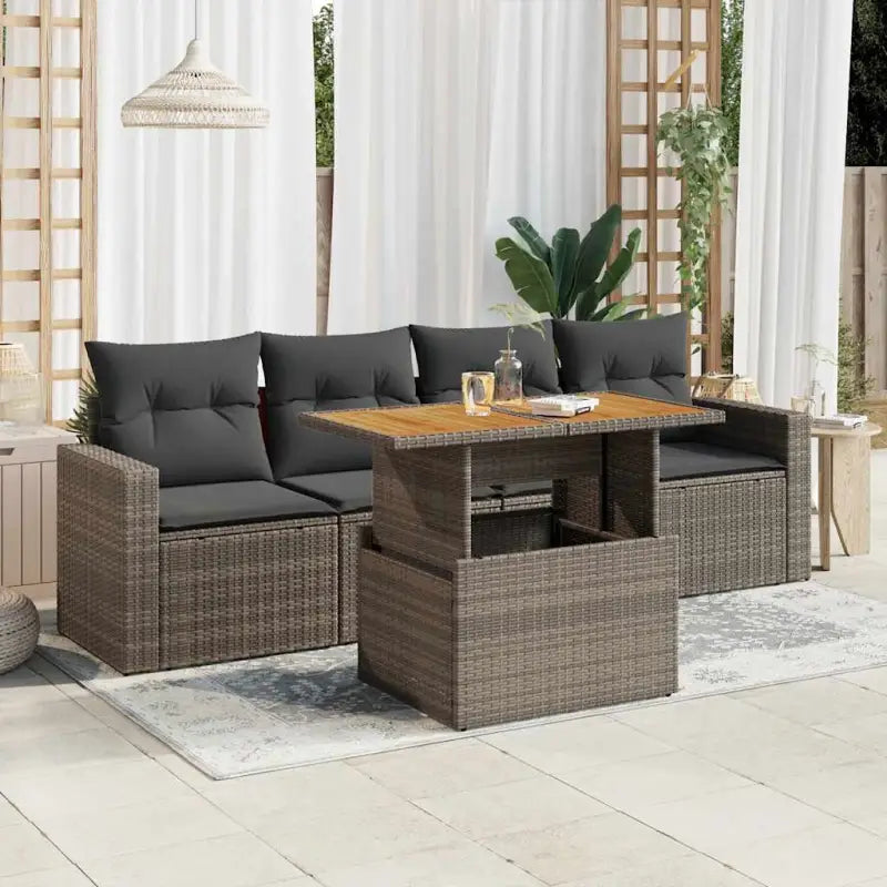 Loungeset met beige materiaal en gepoedercoat staal afmetingen - Grijs / met opbergruimte - Tuinsets