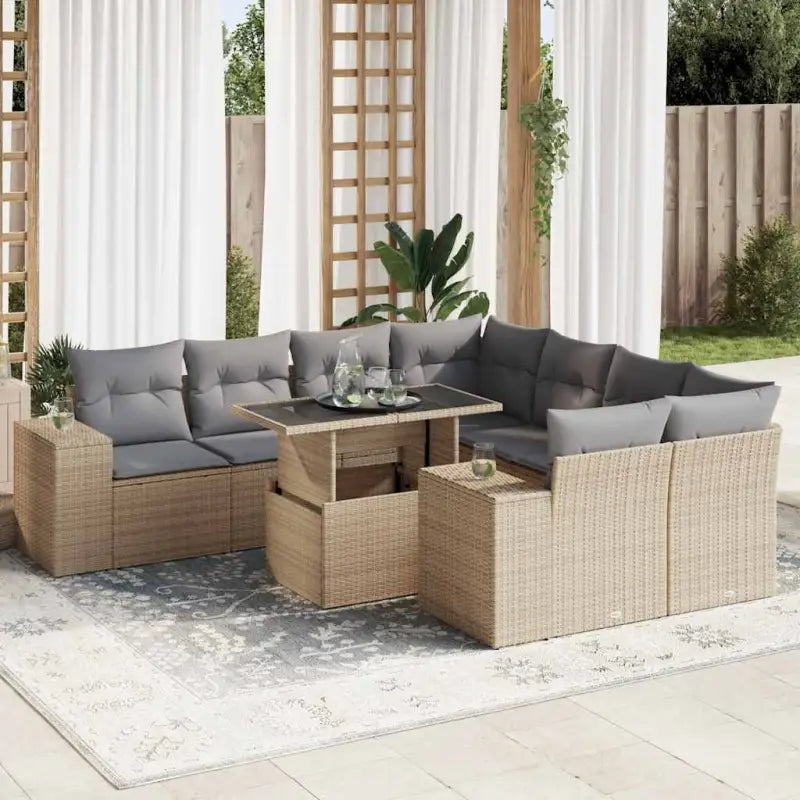 Loungeset met beige materiaal en gepoedercoat staal afmetingen - Beige en grijs / met opbergruimte - Tuinsets