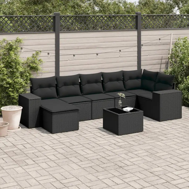 Loungeset met beige materiaal en gepoedercoat staal voor buiten - Zwart / Met tafel - Tuinsets