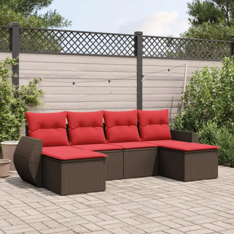 Loungeset met grijs materiaal en gepoedercoat staal voor je tuin - Bruin en rood / Zonder tafel - Tuinsets