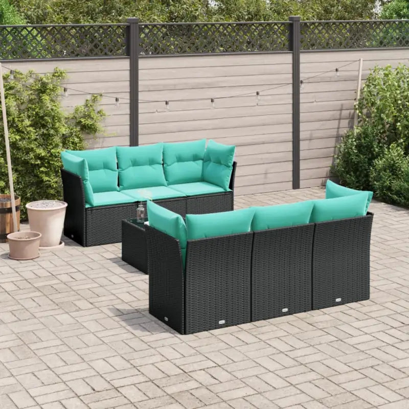 Loungeset met grijs materiaal en gepoedercoat staal voor tuin of terras - Zwart / 2x middle + table + 4x corner