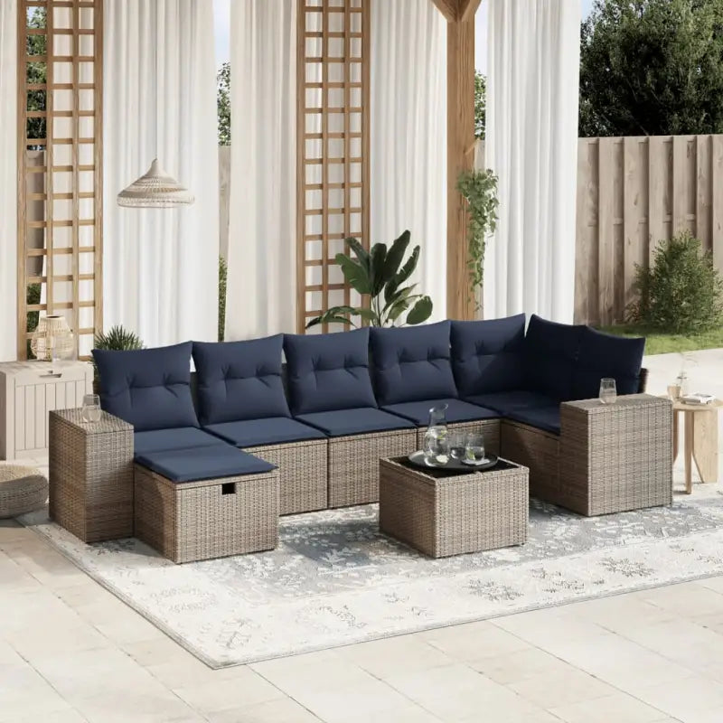 Loungeset met zwart materiaal en gepoedercoat staal voor je tuin - Grijs en blauw / Met tafel - Tuinsets