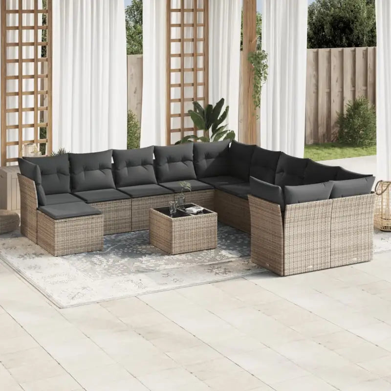 Loungeset van beige materiaal met gepoedercoat staal en afmetingen - Grijs / Met tafel - Tuinsets