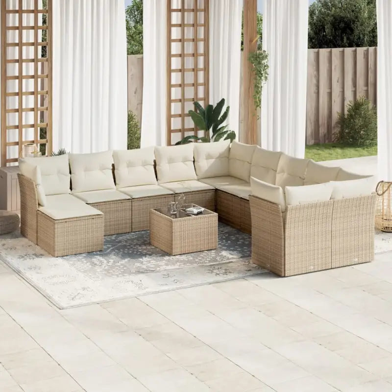 Loungeset van beige materiaal met gepoedercoat staal en afmetingen - beige en crèmekleurig / Met tafel - Tuinsets