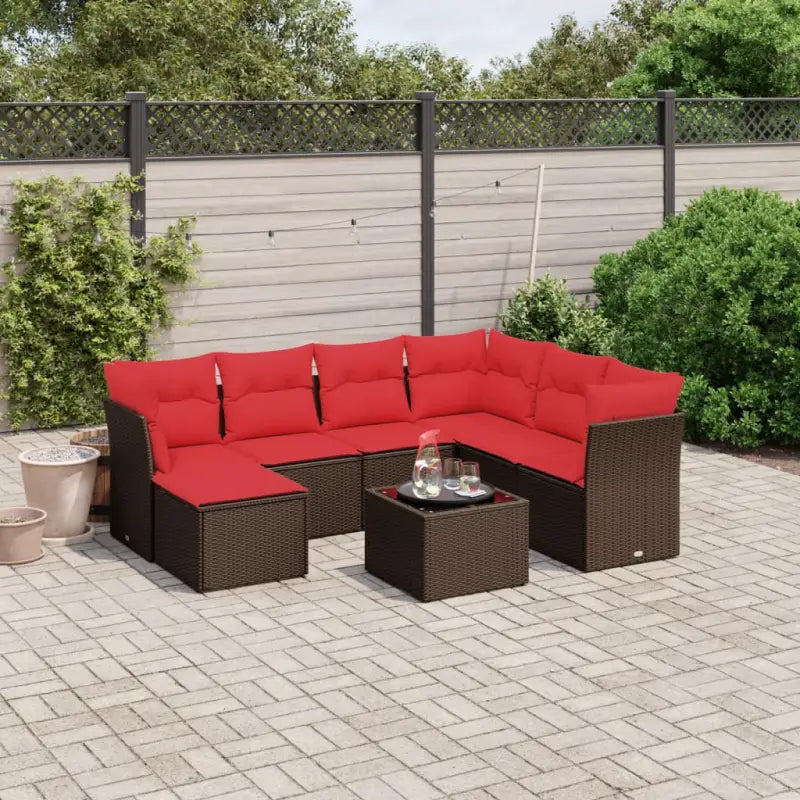 Loungeset van bruin materiaal en gepoedercoat staal voor buitenruimte - Bruin / Met tafel - Tuinsets