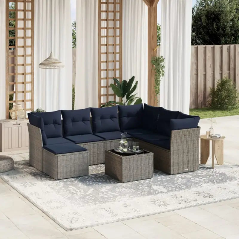 Loungeset van bruin materiaal en gepoedercoat staal voor buitenruimte - Grijs / Met tafel - Tuinsets