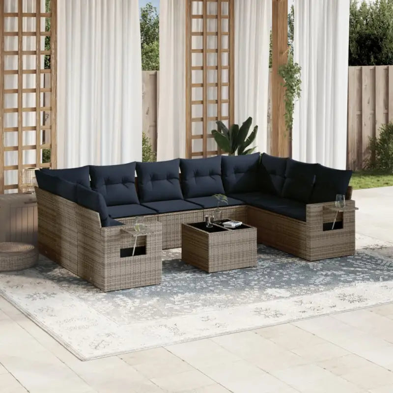 Loungeset van bruin materiaal en gepoedercoat staal voor je tuin - Grijs / Met tafel - Tuinsets