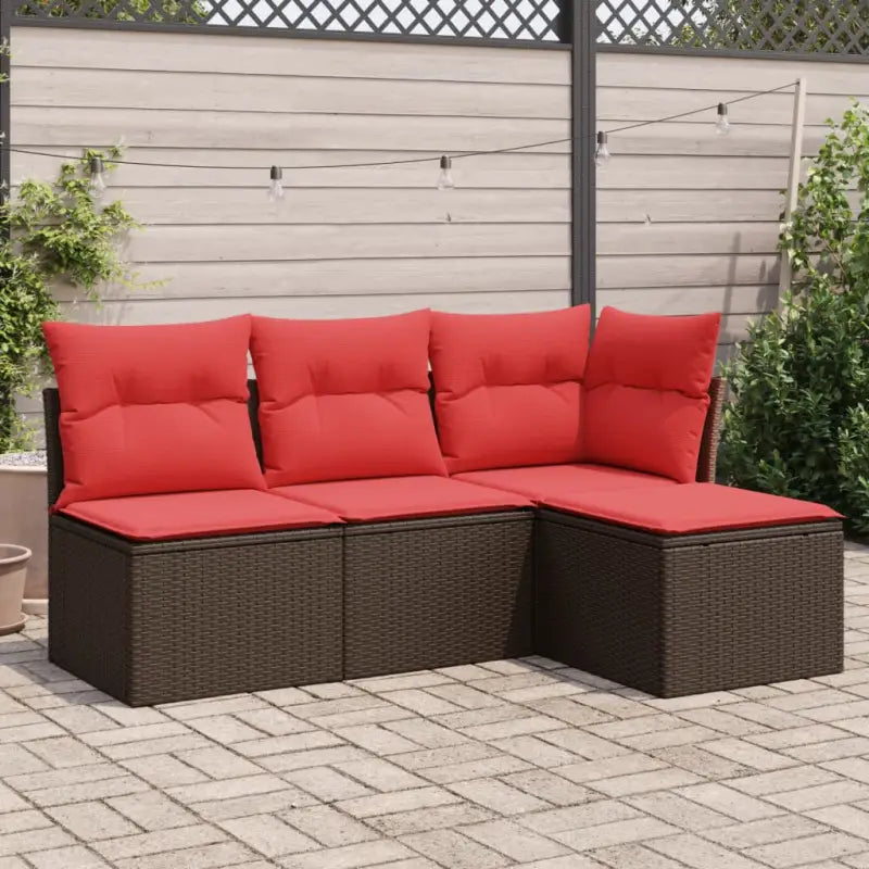 Loungeset van bruin materiaal met gepoedercoat staal en afmetingen - Bruin en rood / Zonder tafel - Tuinsets