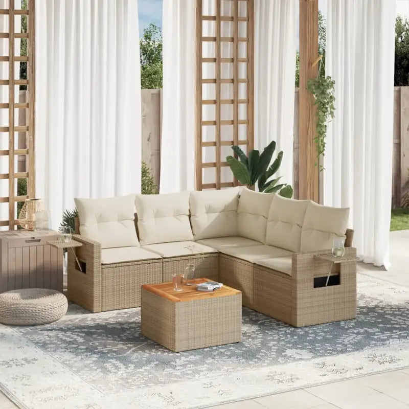 Loungeset van gemengd beige materiaal voor buiten ontspanning - Beige / hoek + Tafel + 2x midden - Tuinsets