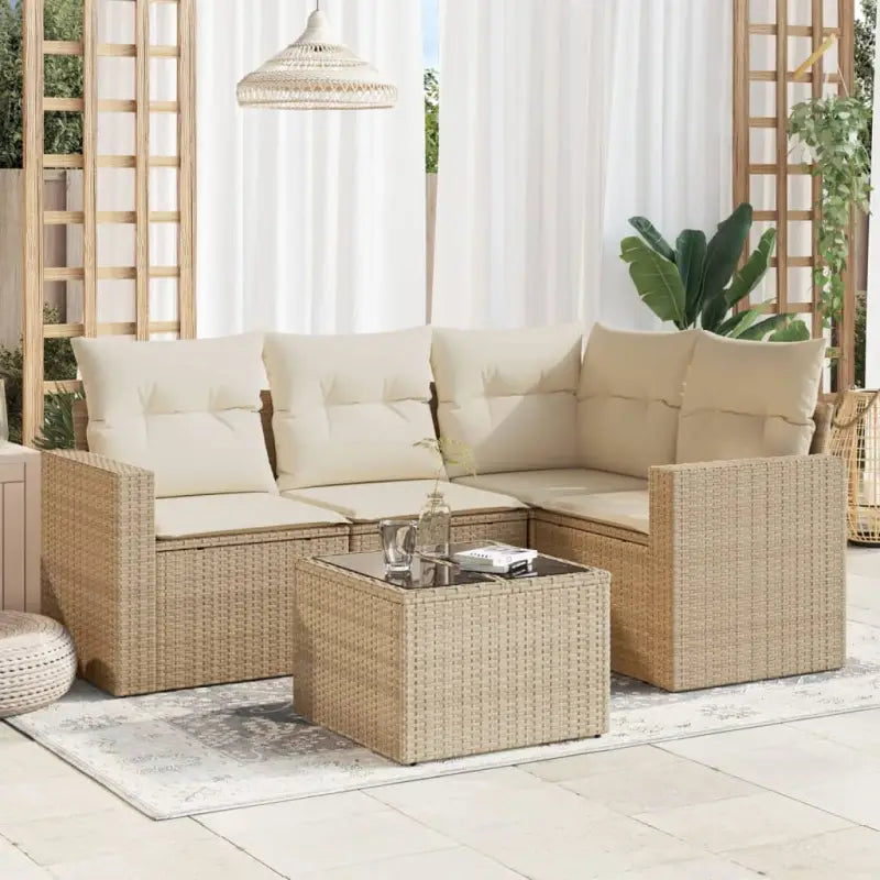 Loungeset van gepoedercoat staal voor tuin of terras in zwart materiaal - beige en crèmekleurig / Met tafel - Tuinsets